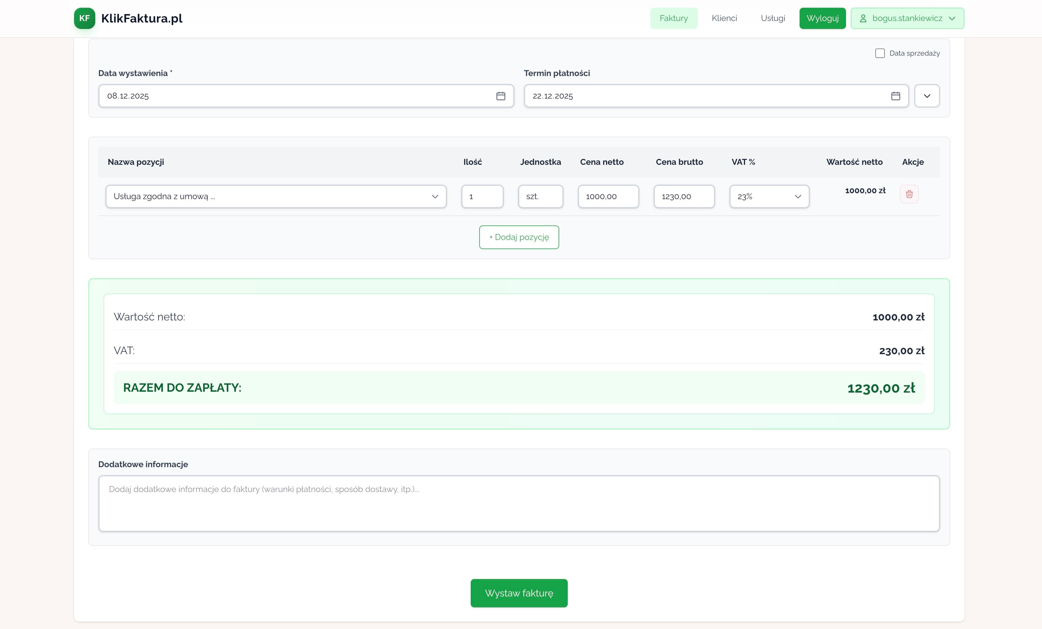 KlikFaktura - widok listy faktur na MacBooku